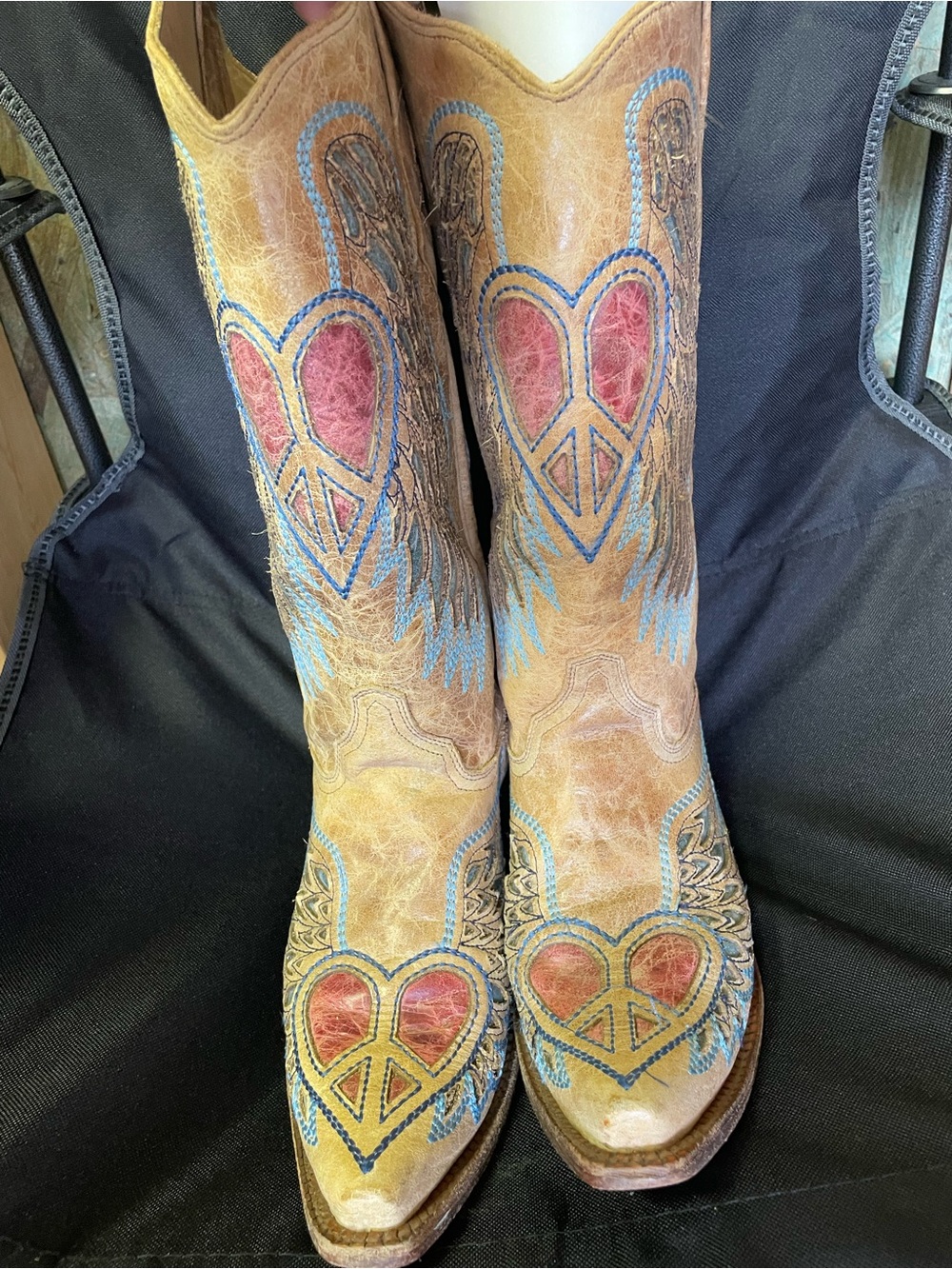Corral Vintage Leather Cowboy Boots, Blue Jean Wing Embroidery - Picture 4 of 13